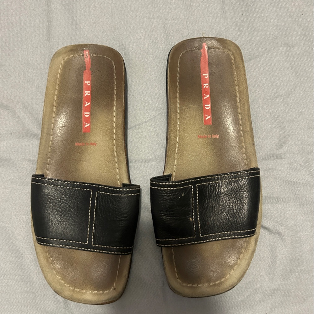 Prada Black Leather Women's Slides
